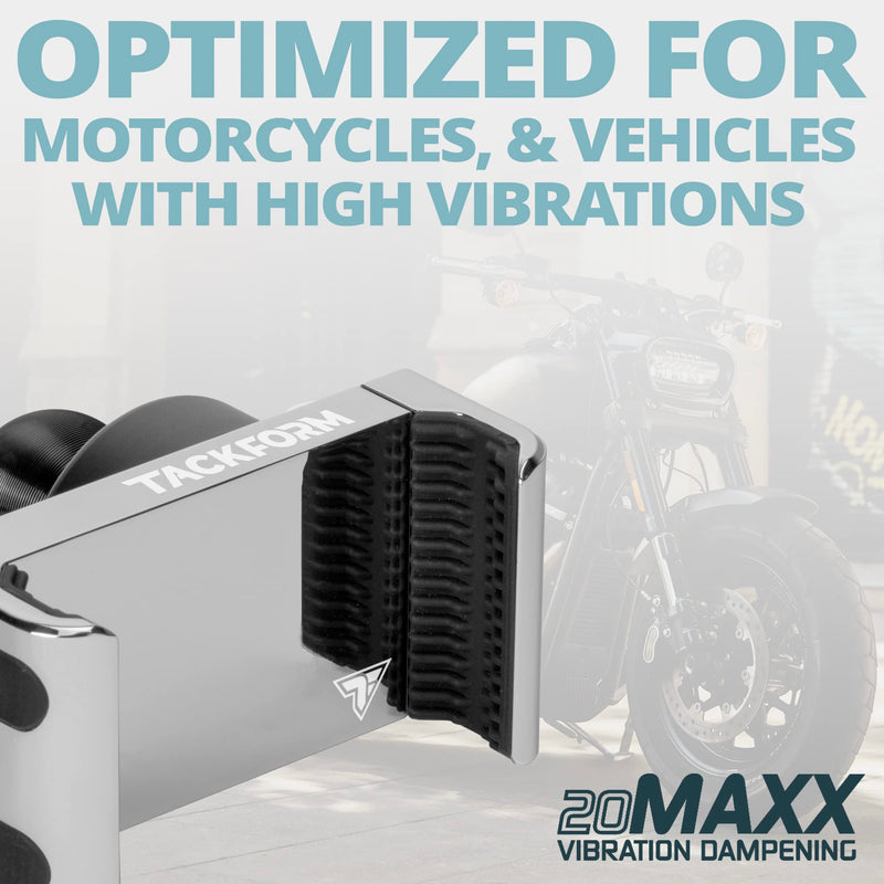 Tackform Enduro 20MAXX Vibe Chrome Phone Holder - Vibration Dampening - Grip Optimized for Motorcycle and Harsh Off Road Terrain | 20mm Aluminum Ball