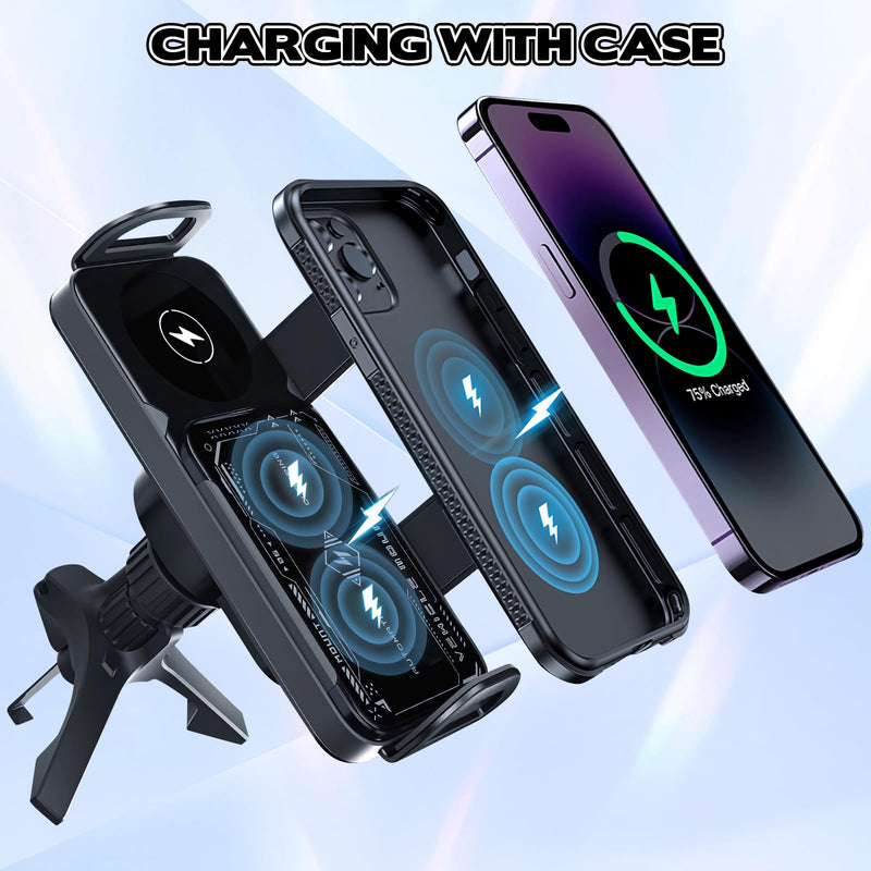 OneNine High Intelligent Mobile Phone/Pad Holder, 2 in 1 Auto Rotating Phone Holder, Car Charger Fast Charging Phone Holder, Rotatable Car Vent Phone Mount for Smartphone/Pad/Foldable(Black)