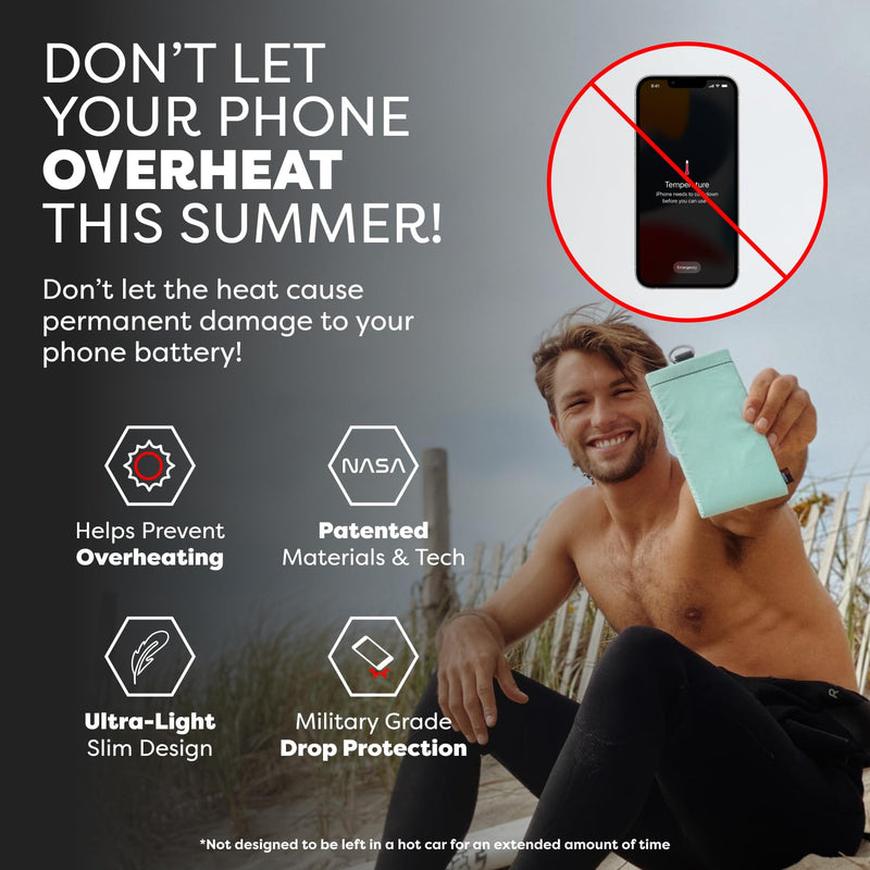 PHOOZY Thermal Phone Case - Apollo II Series : Cell Phone Pouch with AGION Lining Prevents Overheating, Extends Battery Life, Provides Drop Protection (Large - Mint) with Cross Body Strap