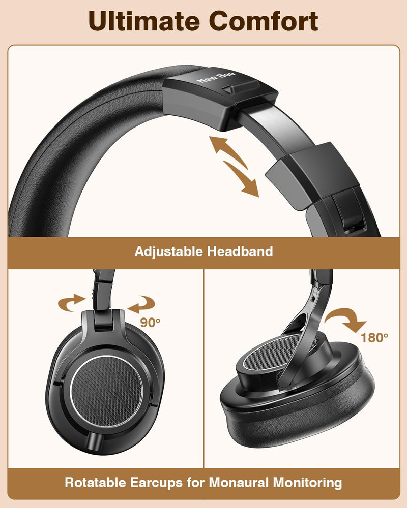 New bee Studio Headphones, DJ Headphones with 50mm Drivers and 6.35mm & 3.5mm Jack for Studio Monitor & Mixing DJ Guitar AMP Podcast Piano Keyboard