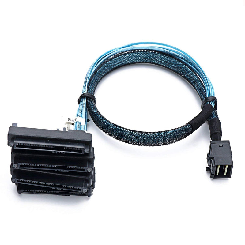 CableDeconn SFF-8643 Internal Mini SAS HD to (4) 29pin SFF-8482 connectors with SAS 15pin Power Port 12GB/S Cable (1M) (H0204) 1m