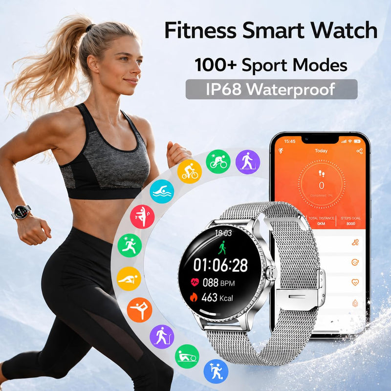 Efolen Smart Watches for Women Answer/Make Call,1.27'' Smartwatch Fitness Tracker for Heart Rate/Sleep Monitor/Calories/Blood Oxygen,100+ Sports Modes Android iPhone,IP68 Waterproof,Silver Silver