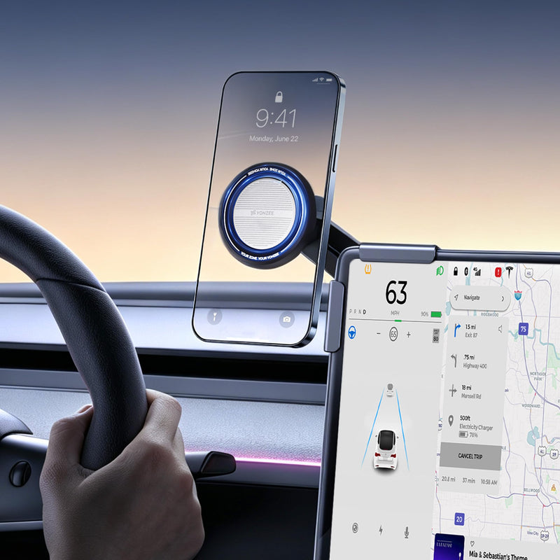 YONZEE Phone Mount for Tesla Model Y, 3, S, X and Cybertruck, Screen Mounted Magnetic Phone Holder, 360° Adjustable Hidden Car Mount, Interior Accessories Compatible with iPhone and Android Phones