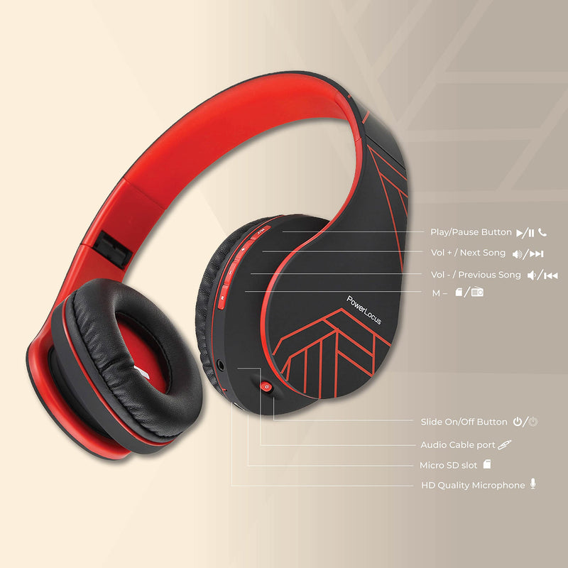 PowerLocus P2 Bundle - Wireless Headphones Over-Ear - 1pcs Black and 1pcs Black/Red