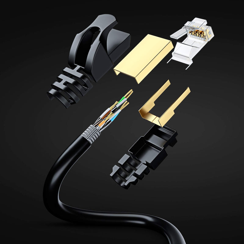 Maximm Flat Cat7 Ethernet Cable SFTP Shielded Black 250ft 250 Feet