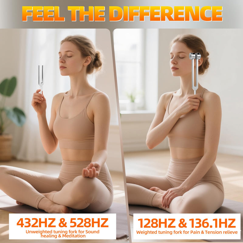 [AUSTRALIA] - Tuning Forks for Healing(128Hz, 136.1Hz, 432Hz, 528Hz),Medical-Grade Weighted & Unweighted Tuning Forks Set with Vegan Leather Pouch &Activator, for Chakra/Sound Therapy/Yoga/Meditation 