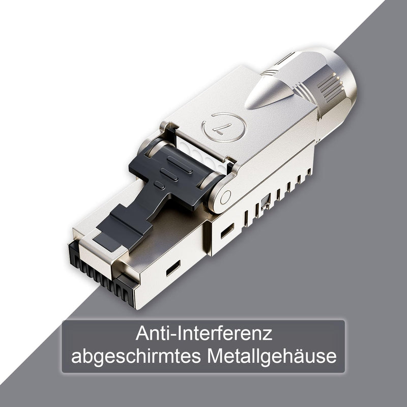 FGB 10 Gbps RJ45 CAT7 Network Plug Lan Connector LSA Shielded RJ45 Connector Toolless for Installation Cable 600 MHz for Patch Cable Installation Cable CAT7 CAT6A, Pack of 4 4 Stück