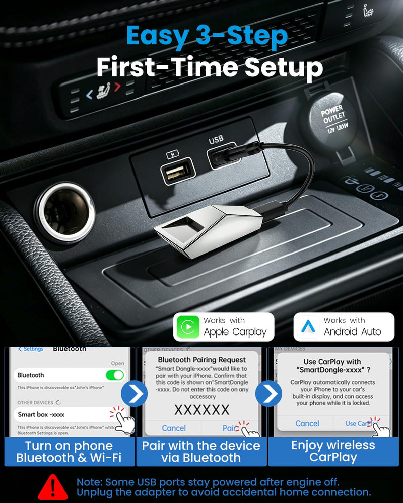2-in-1 Wireless CarPlay & Android Auto Adapter, Convert Wired to Wireless | RTL8730E Dual Core Chip, WiFi 6 & BT5.3,Cyberpunk Aluminum Alloy,Plug & Play,Auto-Reconnect,iPhone iOS 10+ / Android 11+,
