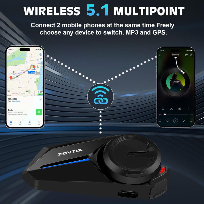 Motorcycle Helmet Headset 3 Riders Communication System S2 Intercom with Music Sharing/HiFi Sound/3 EQ Music Modes/DSP&CVC Noise Cancellation/IP67/FM Radio - S2-Black 1 Pack Single Pack Matte Black Single Pack