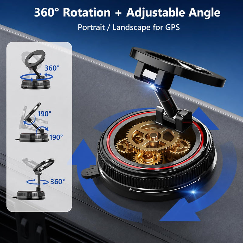 Car Phone Holder Mount for MagSafe, 108LBS Vacuum Suction&3000gf Magnetic | 360° Adjustable Foldable Dashboard Windshield Car Phone Mount for iPhone 17-12 & Android black norm