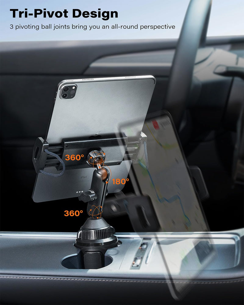 APPS2Car iPad Cup Holder Mount for Car, [Adjustable Alloy Arm] Tablet Holder for Car, Cup Holder Tablet Mount Road Trip Essentials iPad Holder for Car Compatible with 4.7”-12.9” Cell Phones & Tablets