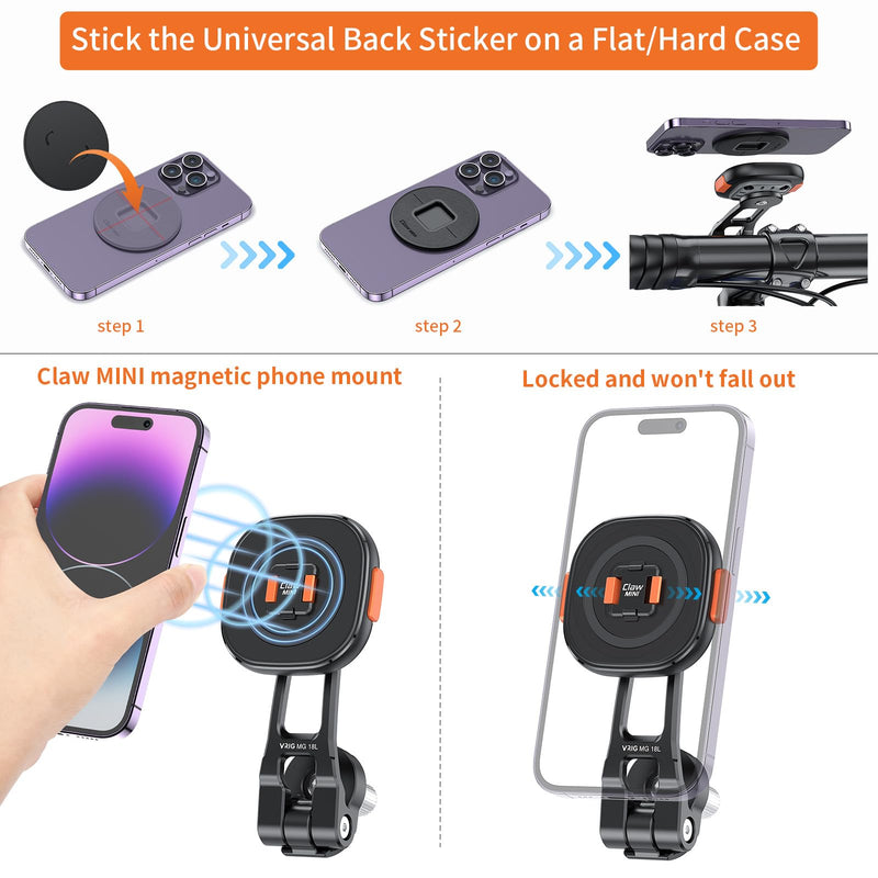 MG18L Claw MINI Magnetic Phone Mount Road bike mobile phone holder, iding bracket special shock absorption fixed mountain bike motorcycle navigation triangle(Triangle Type) Triangle Type