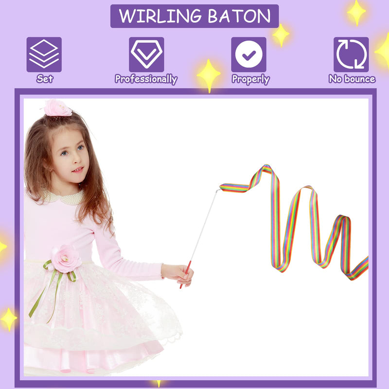 4 Pack Twirling Baton 21 Inch Band Marching Baton Stainless Steel Conductors Metal Gymnastics Parade Stick Dance Ribbon Streamer for Kid Girl