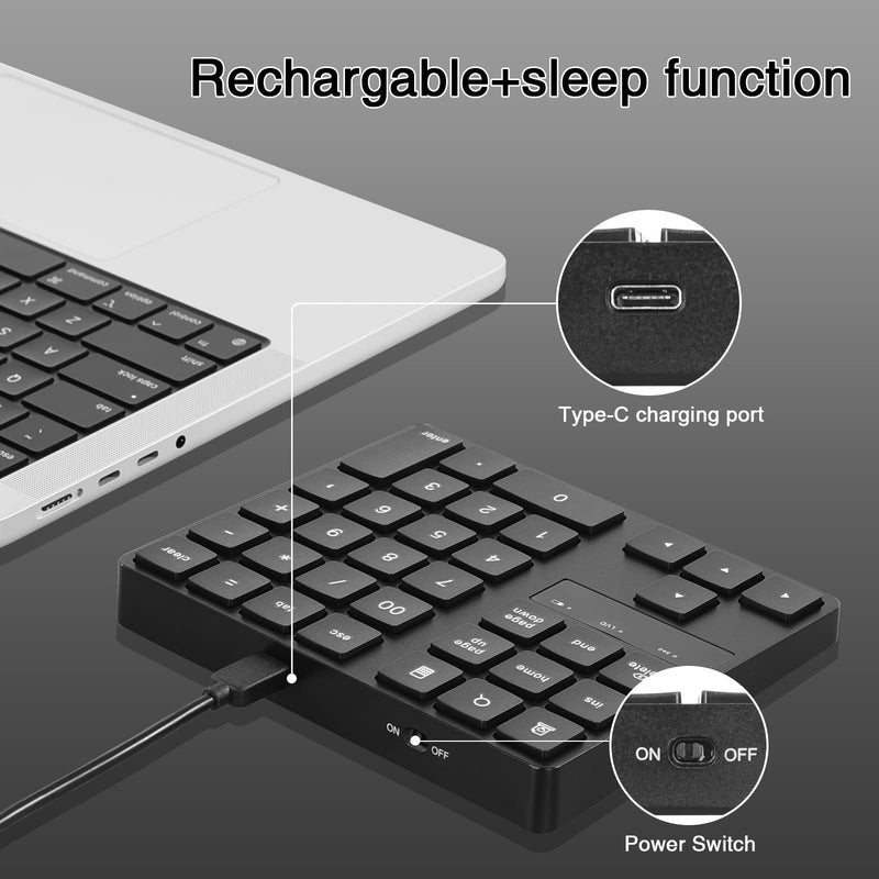 Wireless Number Pad, RaceGT Numeric Keypad Ultra-Silent Rechargeable 2.4G 35 Keys for Laptop,Desktop,PC, Notebook