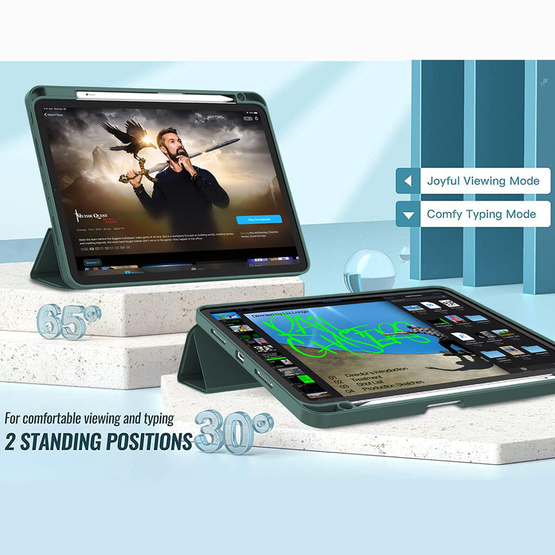 ZryXal New iPad Pro 12.9 Inch Case 2022/2021/2020(6th/5th/4th Gen) with Pencil Holder,Smart Case [Support Touch ID and Auto Wake/Sleep] with Auto 2nd Gen Pencil Charging (Midnight Green) Midnight Green