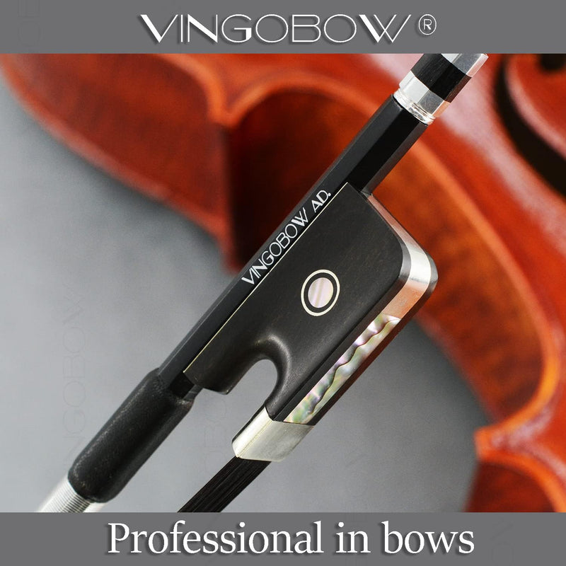 Carbon Fiber Cello Bow 3/4 Size VINGOBOW 100CB for Professional Player Parisian Eyes Ebony Frog Unbleached Mongolian Black Horse Hair Pernambuco Performance Powerful and Wild Tone