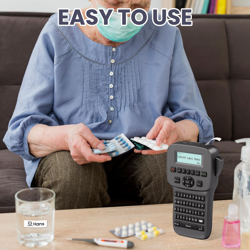 [AUSTRALIA] - Label Maker Machine with Tapes Waterproof, Rechargeable Label Maker Portable, Keyboard Label Maker with Backlit Screen, Bluetooth Labeler for School Office Industrial Use, LM1600 Black 