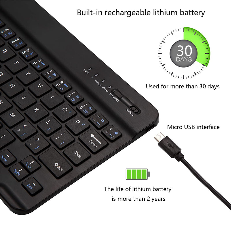 Ultra-Slim Bluetooth Keyboard Portable Mini Wireless Keyboard Rechargeable for Apple iPad iPhone Samsung Tablet Phone Smartphone iOS Android Windows (7 inch Black) 7 inch Black