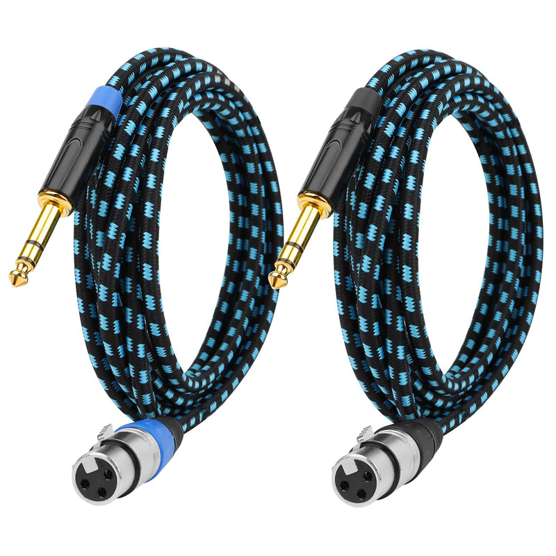 1/4" TRS to XLR Female Cable Adapter Balanced, 10FT Stereo Quarter Inch TRS to XLR Microphone Cable, Nylon Braided, OFC Shielded, Two Color, for Mic/Speaker/Mixer - 2Pack