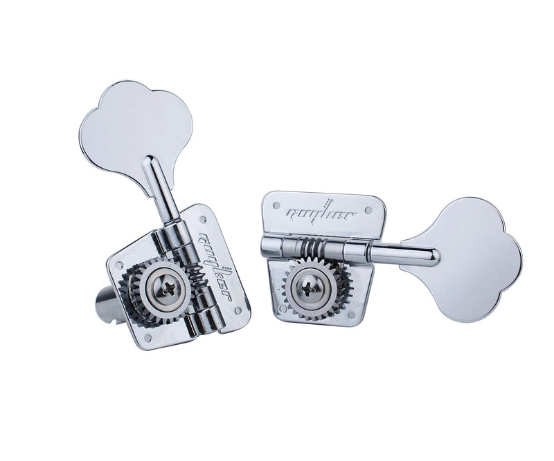 Guyker Bass Tuners (2R + 2L) - 1:20 Ratio Open Gear Tuning Key Pegs Machine Head Replacement for Electric Jazz Guitar Bass or Precision Instruments - GK530 Chrome 2R + 2L