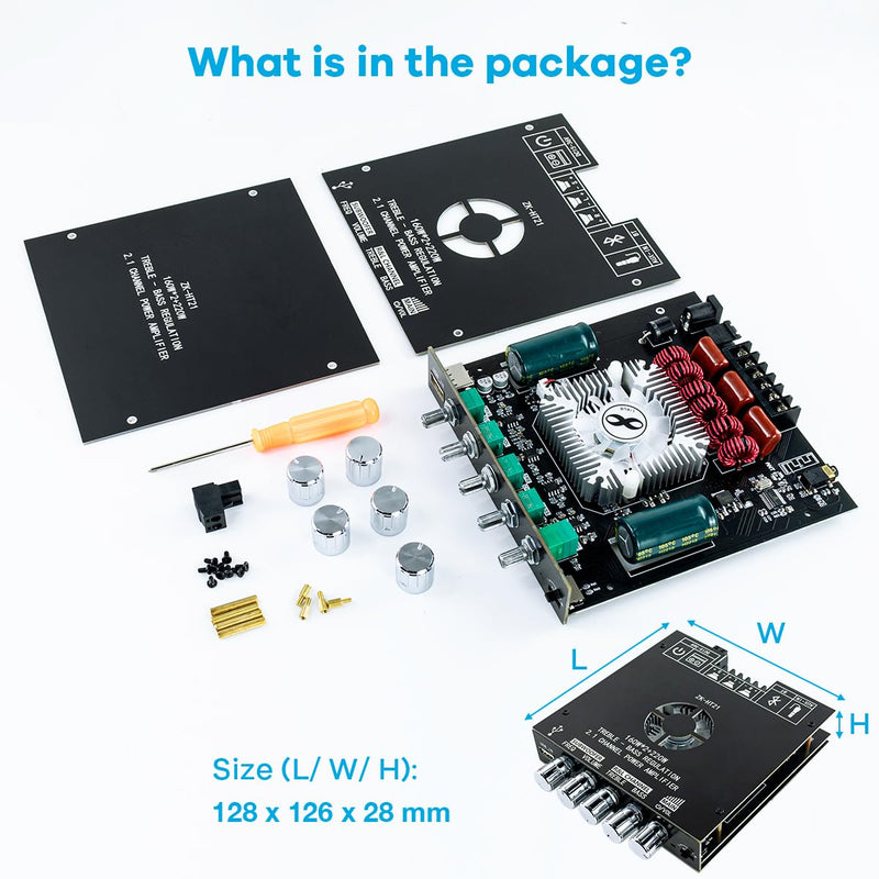 TDA7498E Bluetooth Amplifier Board 160W×2+220W Subwoofer 2.1 Channel Audio Receiver Power Amplifier Module with Treble and Bass Control for DIY Speakers