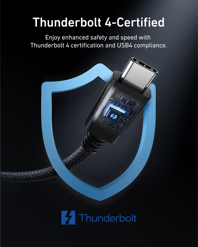 Anker Prime Thunderbolt 4 Cable, 3.3ft USB-C to USB-C Cable, 240W Charging | 40Gbps Data Transfer, Supports 8K/4K Displays, for iPhone 16, MacBook Air, iPad, Samsung (Thunderbolt 4-Certified) Black