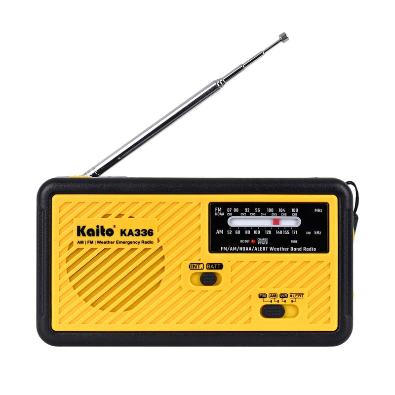 Kaito Voyager ECO Emergency Radio KA336 AM/FM NOAA Weather Alert 5-Way Powered Solar Crank Radio Receiver with LED Flashlight and USB Mobile Phone Charger Yellow