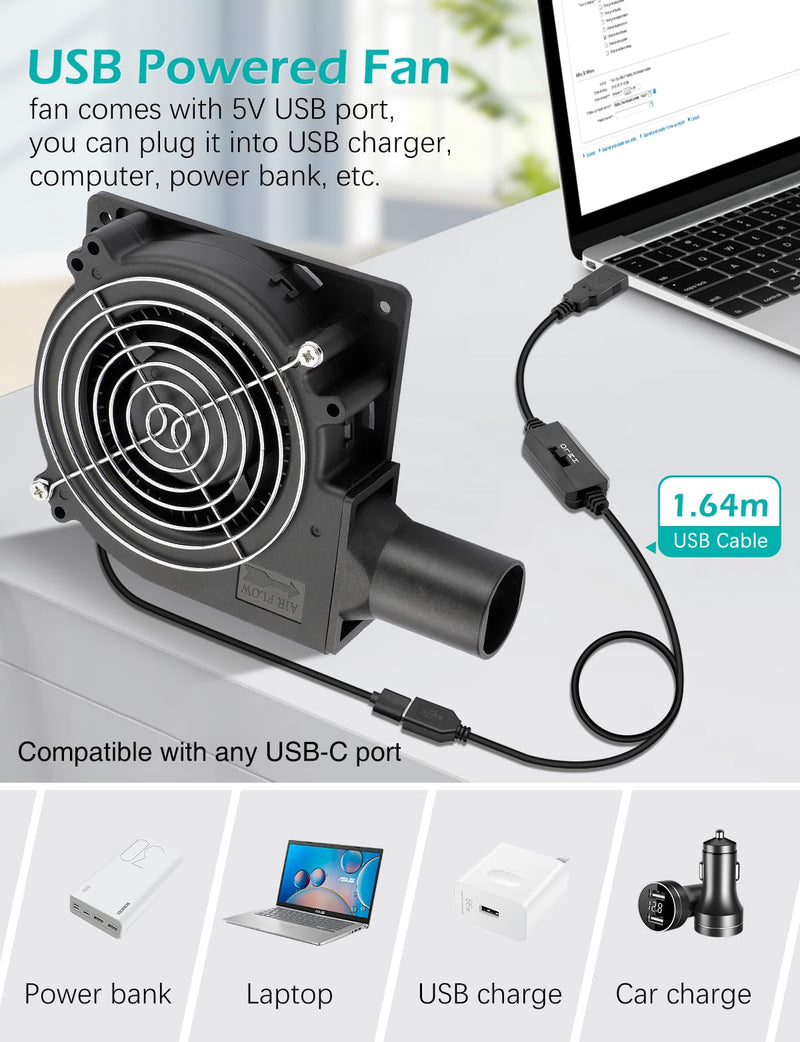 120mm x 32mm USB 5V Brushless Centrifugal Blower Multi-Speed Control Fan with Tube for Small Electric BBQ Grill Air Bellow Inflatable Replacement