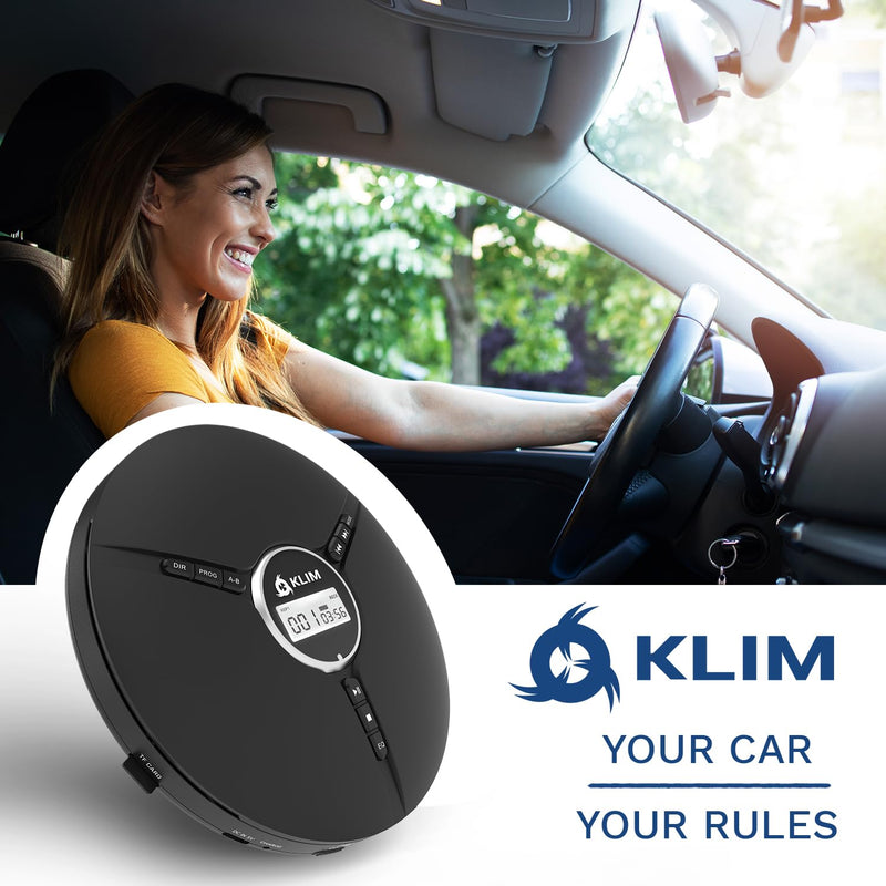 KLIM Discman Portable CD Player with Headphones, Built-in Battery - Version 2024 - CD Players for Home, Car - Compatible w/SD Card, CD, CD-R, CD-RW, MP3, WMA - 5 EQ Effects - Walkman CD Player - Black