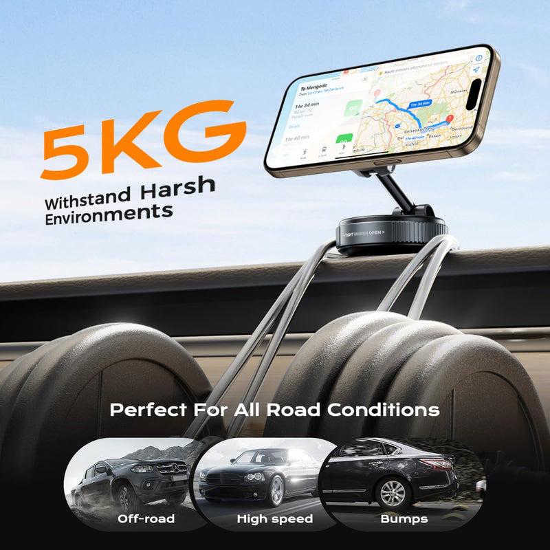 Upgraded Nano Gel Magnetic Phone Holder, 360° Rotation Vacuum Suction Cell Phone Mount for Magsafe,Strong Suction Adjustable Phone Car Mount Foldable Stand for iPhone 12-17 Series(Not Charge Phone) Ultra Strong Nano Gel
