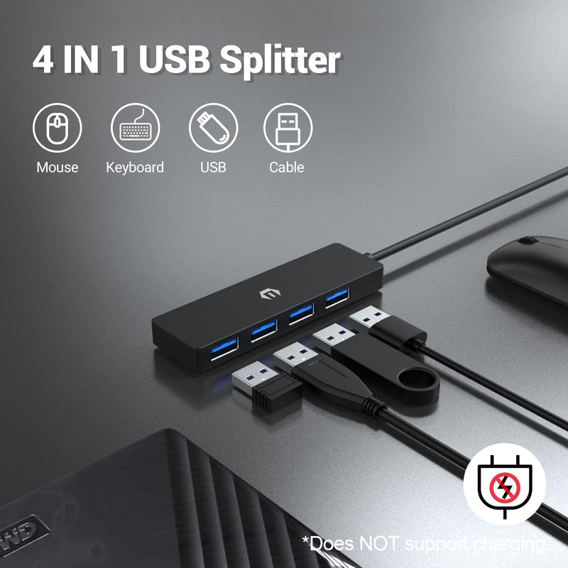 USB Hub, Instant Plug and Play 4-Port USB 3.0 Hub, Equipped with a 4 Port USB 3.0 Hub Delivering 5Gbps Transfer Speed and a USB to USB C Adapter, Compatible with Mac Air/Pro, HP, and More