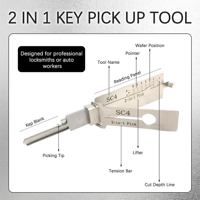 Key Decoder Made of Stainless Steel, Key Decoder Master Key Decoder, SC4 Stainless Steel Key Decoder Auto Lock Pick Stainless Steel Master Key Decoder with Storage Bag for Door Locks