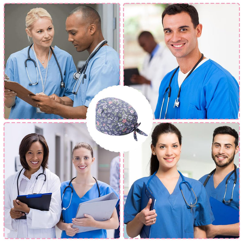 ZAMXHUG 2pcs Surgical Cap Adjustable with Button Work Cap Cotton Print Nurses Cap Unisex Dust Cap for Doctors, Nurses a
