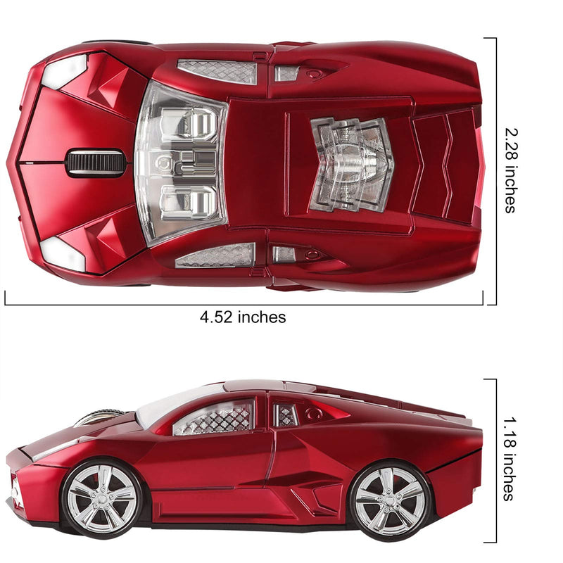 CHUYI Cool Sports Car Shaped Wireless Mouse 1600DPI Cordless Optical Mice with USB Receiver for Office School Home Travel, for PC Laptop Computer Gift (Red-1 Pack) Red