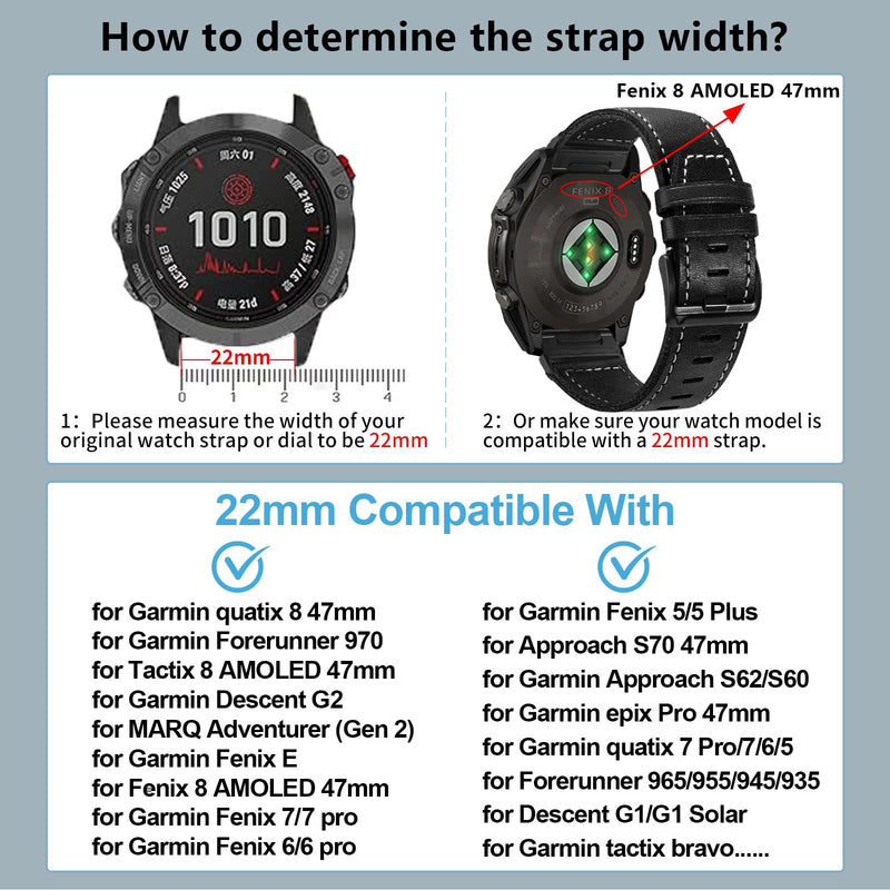 ZPJPPLX 22mm Watch Bands for Fenix E 8 AMOLED 47mm 7 6 Pro 5 plus,Quick fit Strap for quatix 6 7 8 epix Pro tactix 8 AMOLED 47mm/Approach S62 S70/Forerunner 965 970 955/Descent G2 G1