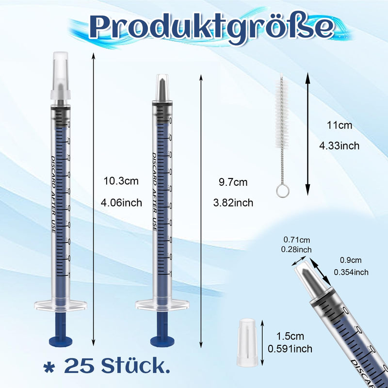 Pack of 25 1 ml Syringes, Plastic Syringes with Caps Individual Packaging, No Needle Syringe with Measurement, Colostrum Syringe for Laboratory, Pet Feeding, Plant Watering, Liquid Measurement (25, 1 1ml