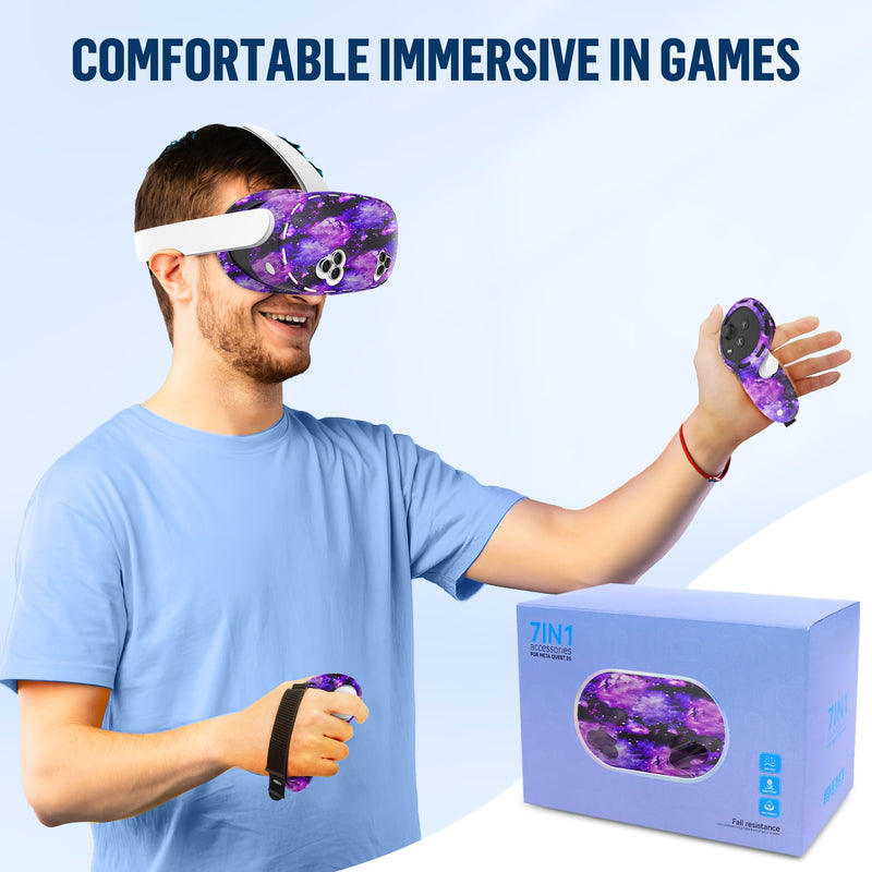 9-in-1 Silicone Cover Set for Meta/Oculus Quest 3S, Not Fit Quest 3 | VR Headset Protection Cover, Controller Grip Covers, Silicone Face Cover, Camera Lens Protectors, Protective Lens Cover Starry Blue