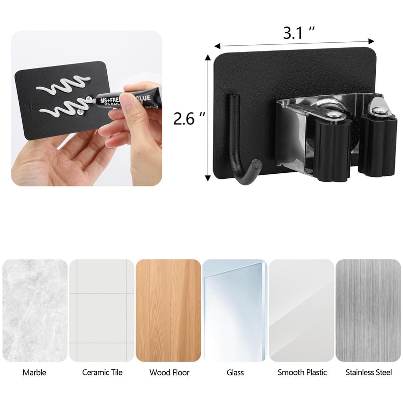 YAOSHENGUP Pack of 5 Broom Holder Wall Self-Adhesive Tool Holder Stainless Steel Garden Tool Holder Wall Mount Tool Holder Hook Rack Broom Holder Garden Tool Holder Wall Hooks for Bathroom Kitchen