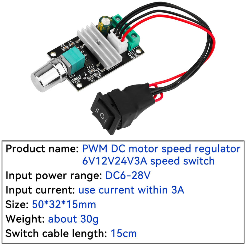 DC Motor Speed Controller - PWM 6V/12V/24V/28V/3A/80W Speed Adjustable Reversible Switch 1203BB DC Motor Driver for Fan, DC Motor, Fish Tank Oxygen Pumpt 6-28V 3A