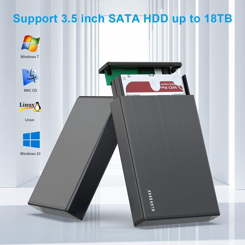 USB 3.0 to 3.5 Inch Hard Drive Enclosure, Vertical External Hard Drive Docking with Stand for 3.5 inch SATA HDD SSD, Aluminum Alloy Drive Case Support Up to 12TB with UASP,Power Adapter 3.5" SATA Enclosure-Black