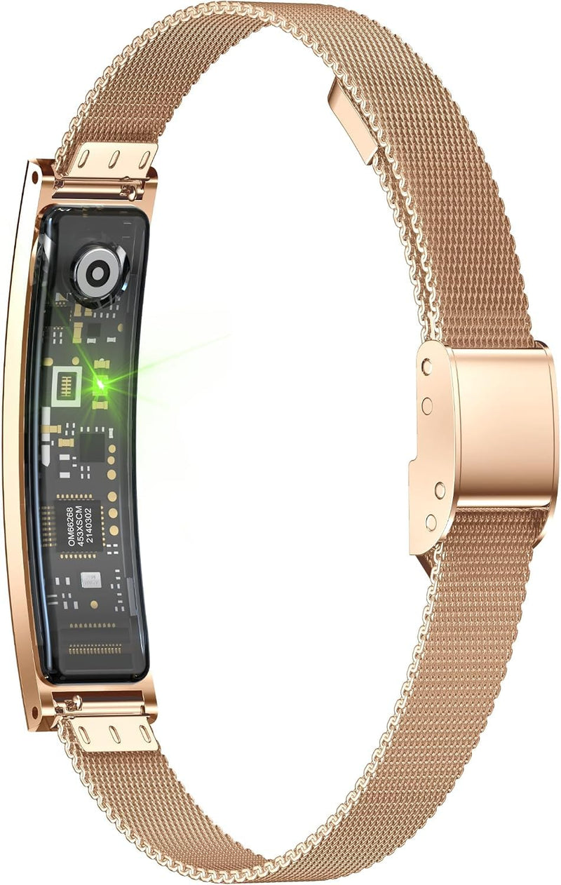 Fitness Health/Calorie Tracker with 2 Bands, Sleep Detection Bracelet Gold steel + black silicone