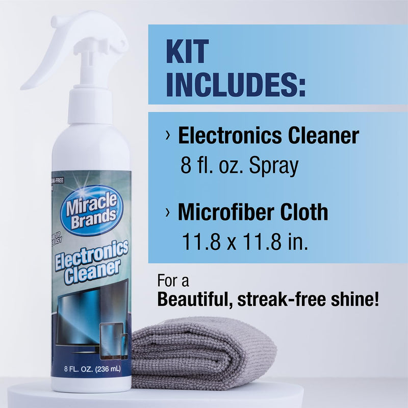 MiracleSpray for Electronics Cleaning, Safe Multisurface Cleaner for Any TV, Phone, Monitor, Keyboard, Screen, Computer, Includes Microfiber Towel - 8 Ounce Kit 8 Fl Oz