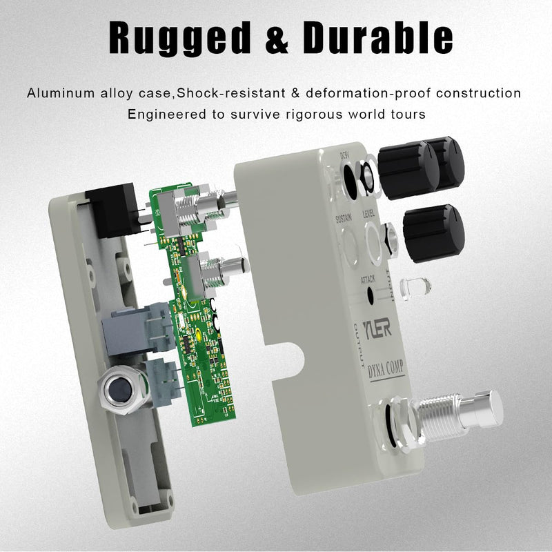 YUER Beginner Guitar Compressor Pedal Mini Dyna Compression Effect Pedal for Electric Guitar Analog Comp Easy to Use True Bypass Aluminum Case with Footswitch Cap