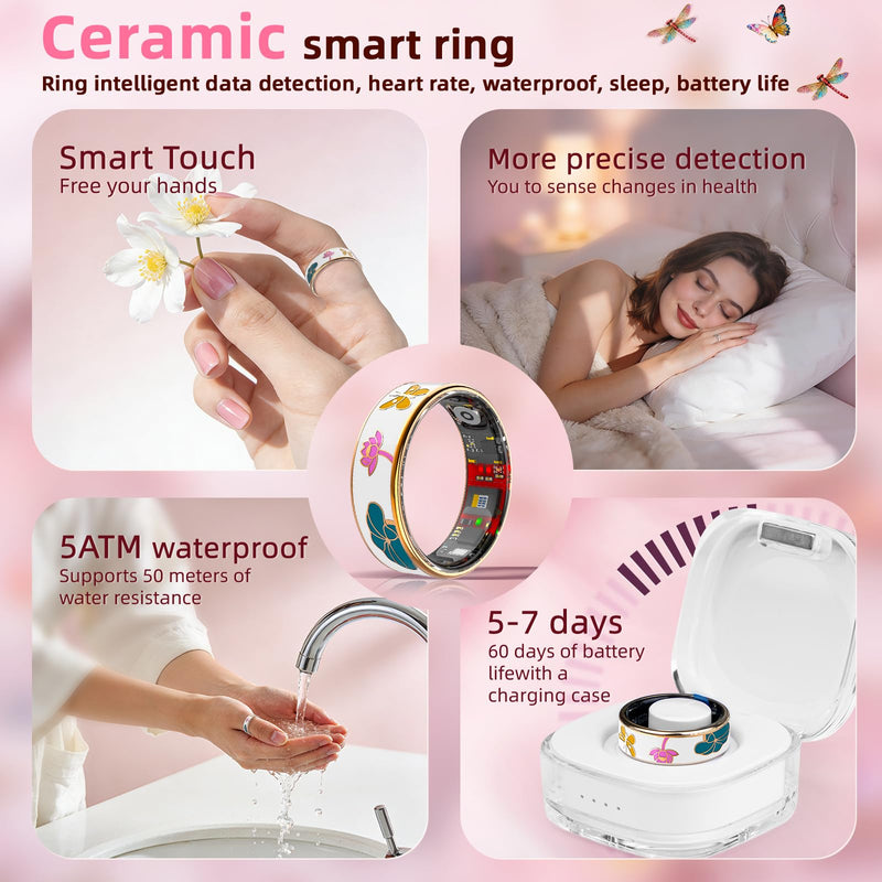 Smart Ring Health Tracker, Men & Women, Featuring a Heart Rate Monitor, Sleep Tracker, 8 Exercise Modes, Step Counter, IP68 Waterproof(White, 9) White