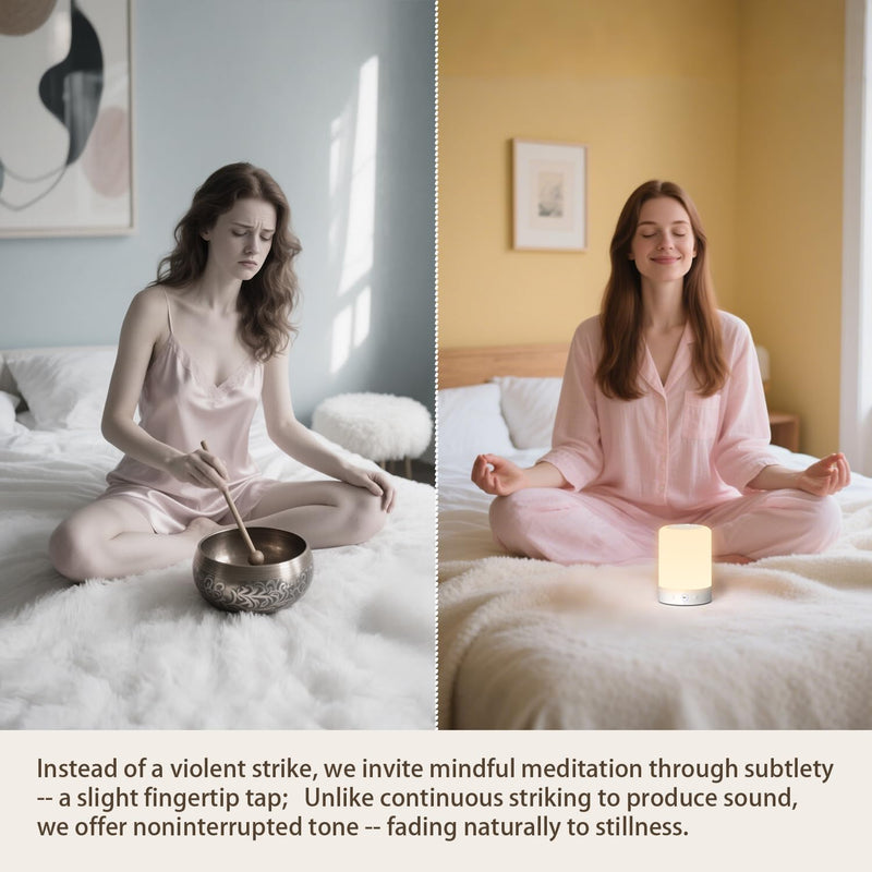 Quietbliss Tibetan Singing Bowl Machine – 9 Authentic Bowl Sounds with Adjustable Night Light for Meditation, Yoga, Chakra Healing, Stress Relief & Sleep Therapy, Timer, Portable & Touch Control
