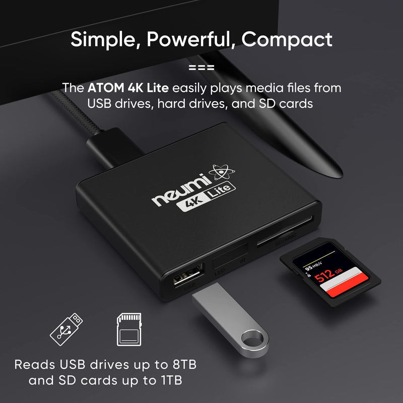 [AUSTRALIA] - NEUMI Atom 4K Lite Ultra-HD Digital Media Player for USB Drives and SD Cards - Plays 4K/UHD Videos, HEVC/H.265, HDMI and Analog AV, Automatic Playback, Looping, Trigger Capability 