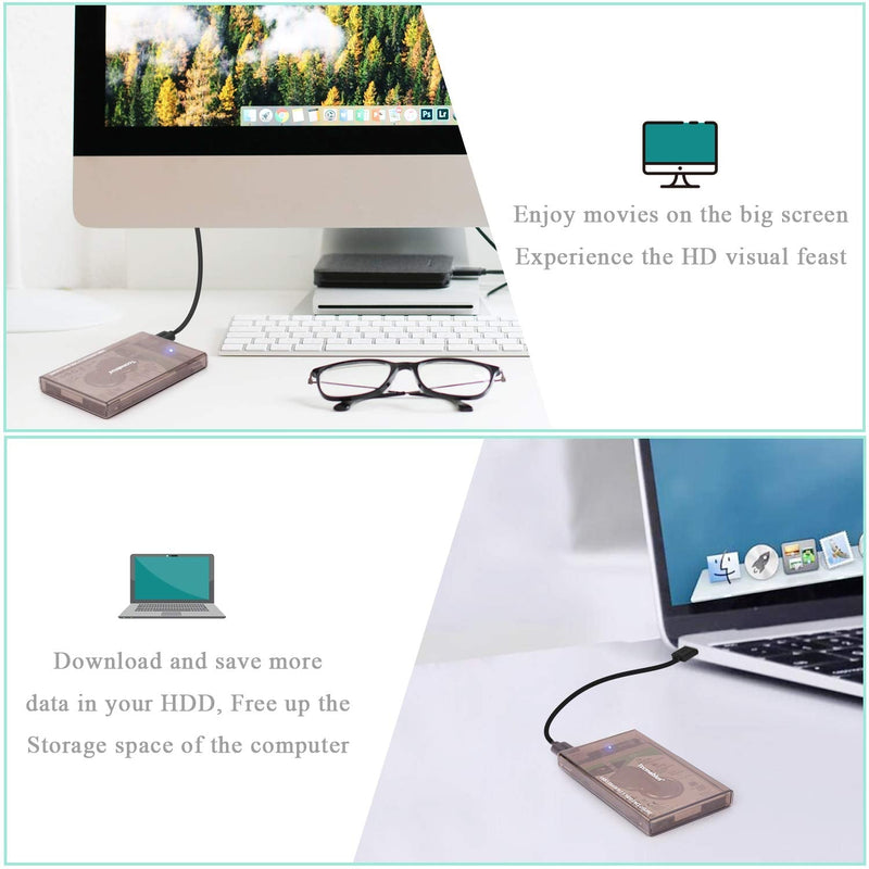Tccmebius External Hard Drive Enclosure Adapter USB 3.0 to SATA HDD Case Housing for 2.5 Inch 9.5mm 7mm SATA III HDD SSD Up to 2TB, Tool-Free, Support UASP & Automatic Sleep Function (TCC-S9)