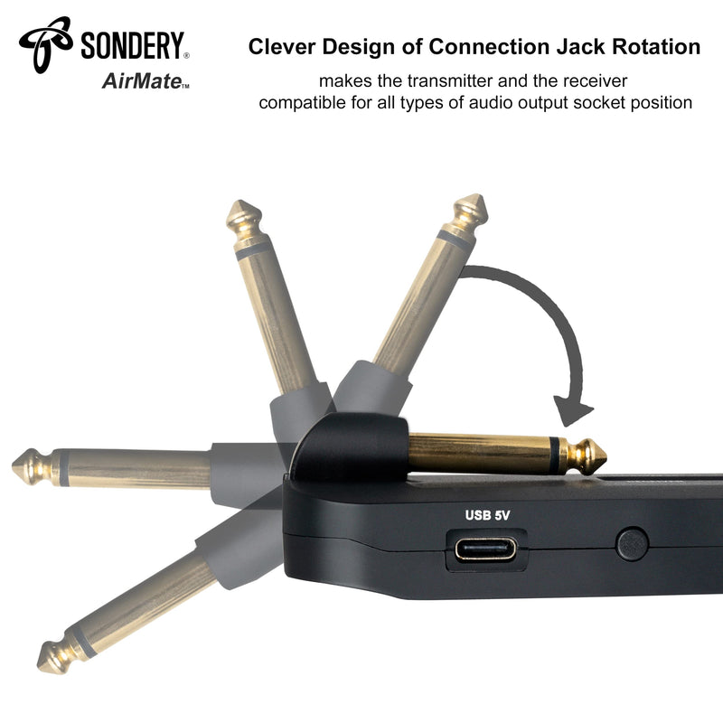 Sondery Wireless Transmitter Receiver System 5.8GHz with Display Screen for Easy Monitoring for Guitar Bass Keyboard Multi Instruments 24-bit High-Quality Audio Ultra-Low Latency Rechargeable