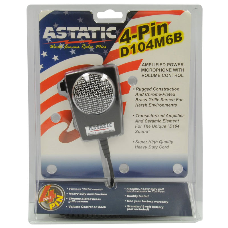 [AUSTRALIA] - Astatic 302-10005 D104M6B Amplified Ceramic Power 4-Pin CB Microphone, Black 