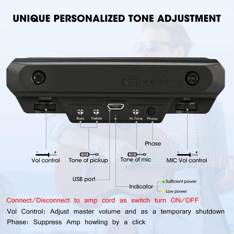 Acoustic Guitar Pickup Rechargable Active Soundhole Guitar Pickup Adjustable Pickup for Guitar Magnetic Coil Build-in Volume Control Guitar Microphone Acoustic Pickup Wired Guitar Pickup Black